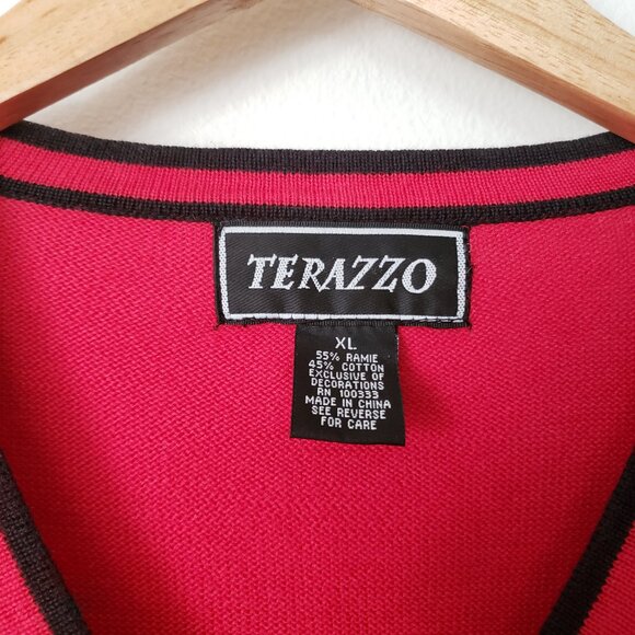 Vintage Terazzo Panda Embroidered Red And Black Cardigan Sweater Size XL - Picture 8 of 12